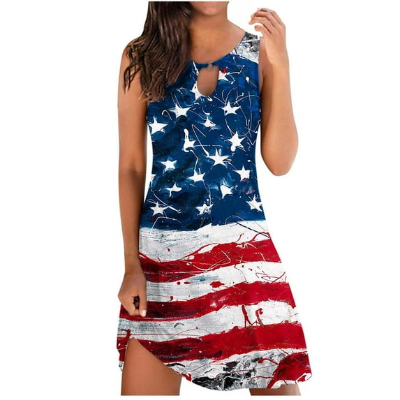 Dyegold Sundresses for Women Casual Summer - Beach Dresses for Women Casual Summer Sleeveless Knee Length Midi Dress Boho Floral Strappy Halter Neck Tunic Dress