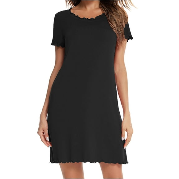 Dyegold Sundresses for Women Casual Summer - Dresses for Women Round Neck Short Sleeve Solid Color Summer Beach Swing Casual Graduation Midi Tshirt ​​Sun Dresses