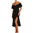 thumbnail image 1 of Dyegold Sundresses for Women Casual Summer - Party Dress for Women Off Shoulder Strapless Short Sleeve Side Slit Formal Flowy Summer Cocktail Maxi ​​Sundress, 1 of 8