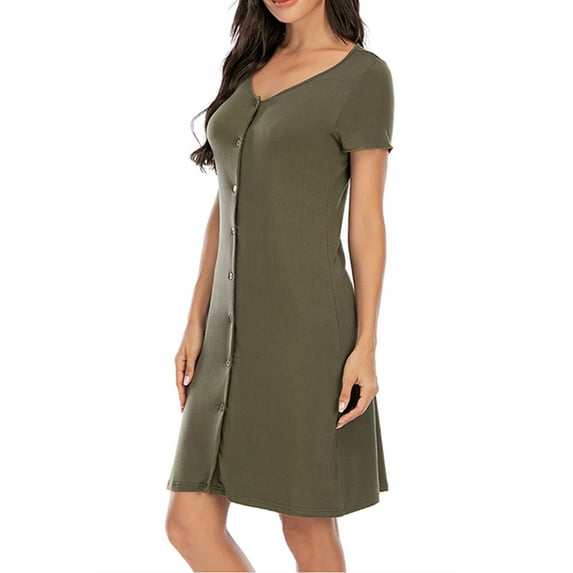 Dyegold Sundresses for Women Casual Summer - Tshirt Dress for Women V Neck Short Sleeve Button Down Plain Casual Loose Summer Fashion Holiday Midi Sun Dress