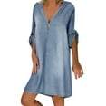 thumbnail image 1 of Dyegold Sundresses for Women Plus Size Summer Denim Shirt Dresses for Womens Short Sleeve Loose Jean Midi Dress Button Down Casual Shift Dress Tunic Top, 1 of 7