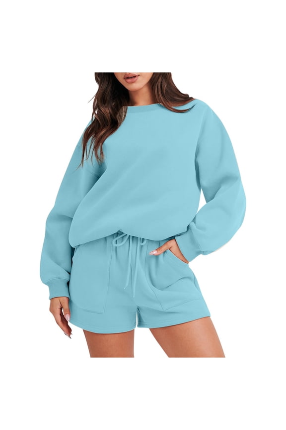 Sweat Sets For Women 2 Piece Outfits Sweatsuit Oversized Crew Neck Sweatshirt & Short Set Lounge Wear Tracksuit Set
