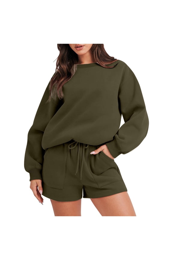 Sweat Sets For Women 2 Piece Outfits Sweatsuit Oversized Crew Neck Sweatshirt & Short Set Lounge Wear Tracksuit Set