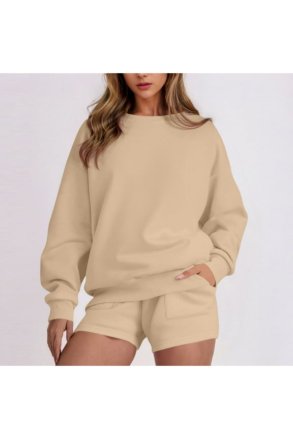 Sweat Sets For Women 2 Piece Outfits Sweatsuit Oversized Crew Neck Sweatshirt & Short Set Lounge Wear Tracksuit Set