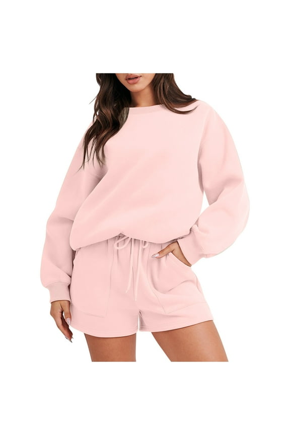 Sweat Sets For Women 2 Piece Outfits Sweatsuit Oversized Crew Neck Sweatshirt & Short Set Lounge Wear Tracksuit Set