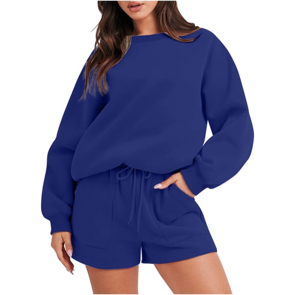Dyegold Women 2 Piece Outfits Sweatsuit Crewneck Oversized Sweatshirt Lounge Shorts 2023 Casual Cozy Pajamas Tacksuit Set