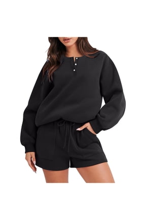 Dyegold Sweat Sets For Women 2 Piece Outfits Sweatsuit Oversized Crew Neck Sweatshirt & Short Set Lounge Wear Tracksuit Set