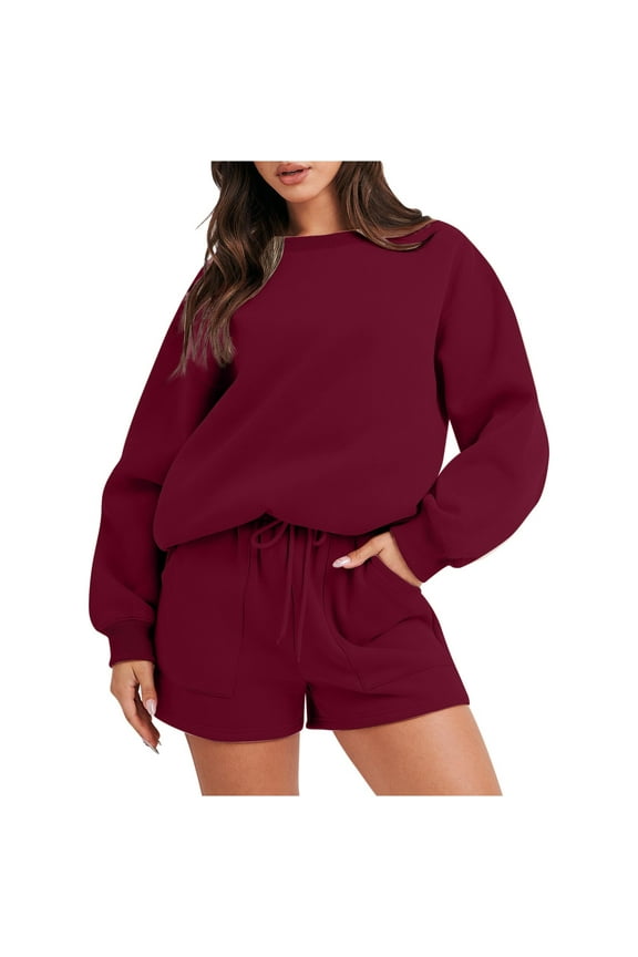 Sweat Sets For Women 2 Piece Outfits Sweatsuit Oversized Crew Neck Sweatshirt & Short Set Lounge Wear Tracksuit Set