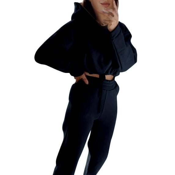 Dyegold Sweatsuits For Women Set 2 Piece Outfit Set Cropped Long Sleeve Hoodies Top Long Pants Tracksuit Lounge Joggers Sets