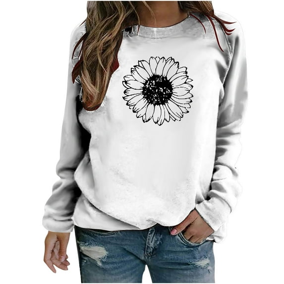 Dyegold Sweatshirt For Women Fall Casual Long Sleeve Shirts Loose Trendy Sunflower Graphic Pullover Top Cute Crewneck Blouse