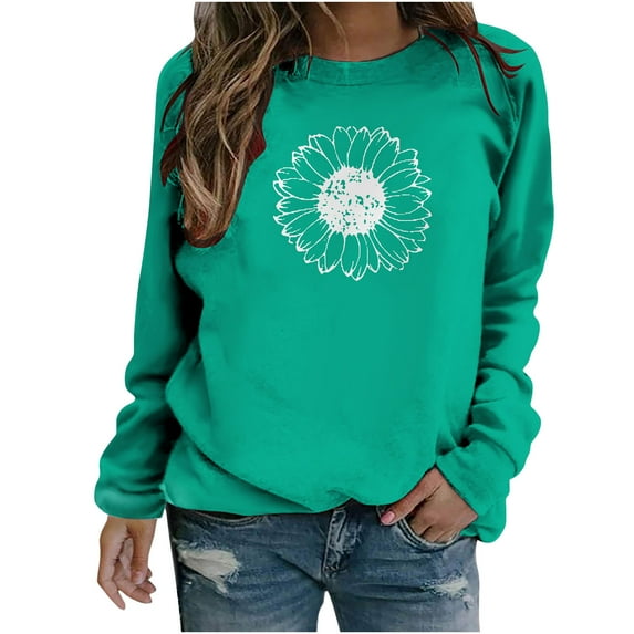 Dyegold Sweatshirt For Women Fall Casual Long Sleeve Shirts Loose Trendy Sunflower Graphic Pullover Top Cute Crewneck Blouse