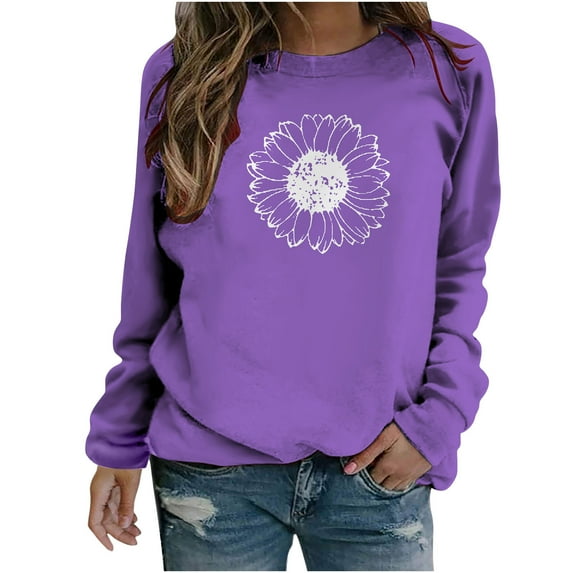 Dyegold Sweatshirt For Women Fall Casual Long Sleeve Shirts Loose Trendy Sunflower Graphic Pullover Top Cute Crewneck Blouse