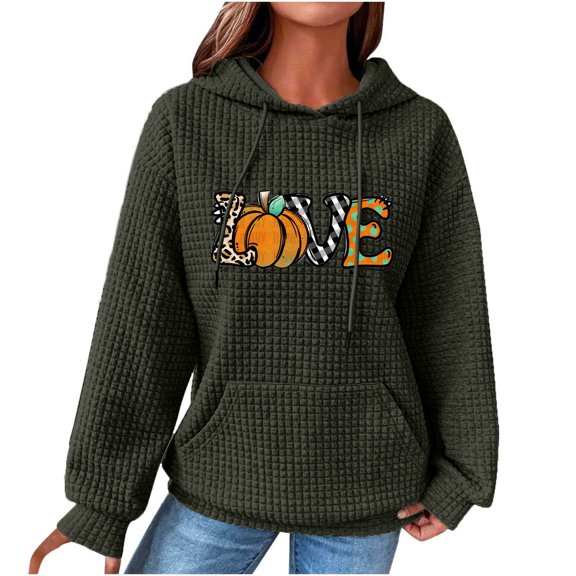 Dyegold Sweatshirt For Women Fall Thanksgiving Plus Size Ladies Hoodies Pumpkin Graphic Deals Sweatshirts Hooded Waffle Trendy Shirts Long Sleeve Casual Pullover Tops Fashion Teen Girls Sweaters