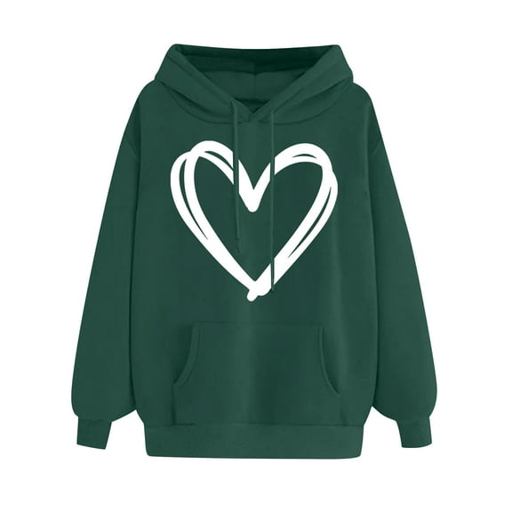 Dyegold Sweatshirt For Womens Fashion Winter Oversized Casual Shirts Plus Size Fleece Long Sleeve Pullover Ladies Teen Girls Graphic Sweater Comfy Hooded Clothes Trendy Heart Print Jacket