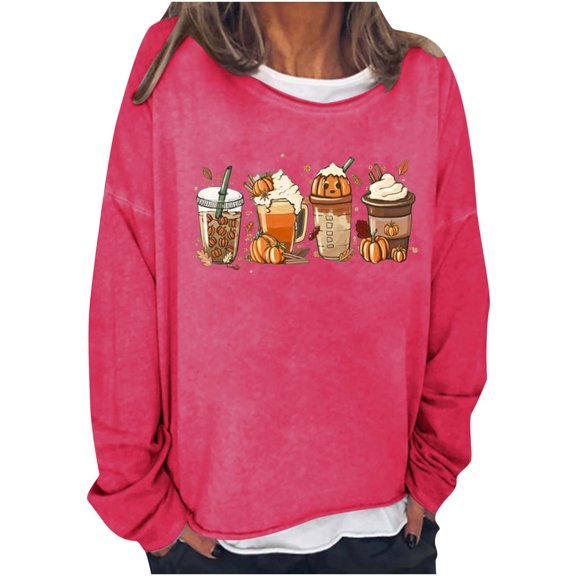 Dyegold Sweatshirt Womens Teen Girls Dressy Casual Round Neck Blouse Fall Clothes For Women 2023 Women Long Sleeve Tops Fleece Winter Vacation Halloween Women Fall Tops Up to 65% Off