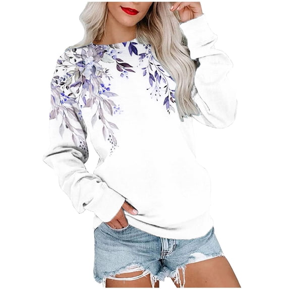 Dyegold Sweatshirts For Women Loose Fit Vintage Floral Print Long Sleeve T Shirts Fall Fashion 2023 Pullover Tops Sweaters