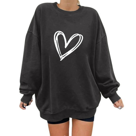 Dyegold Sweatshirts For Women Teen Girls Heart Print Graphic Oversized Hoodies For Women Women Solid Basic Hoodie Fleece Holiday Vacation Christmas Women Sweater
