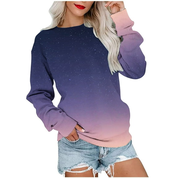 Dyegold Sweatshirts for Teen Girls Womens Long Sleeve Crew Neck Ombre Pullover Tops Hoodies Casual Loose Gradient Sweaters T Shirts