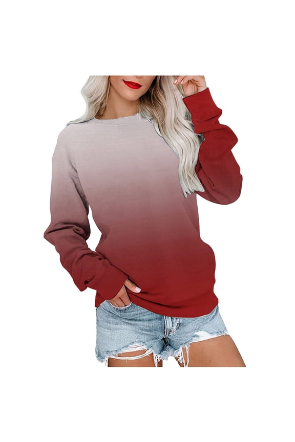 Dyegold Sweatshirts for Teen Girls Womens Long Sleeve Crew Neck Ombre Pullover Tops Hoodies Casual Loose Gradient Sweaters T Shirts