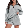 thumbnail image 1 of Dyegold Sweatsuits For Women Set 2 Piece Outfit Fall Fashion Long Sleeve Quarter Zip Pullover Tops Short Lounge Short Set, 1 of 8
