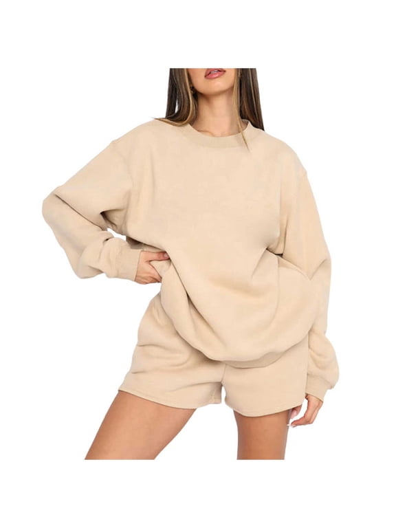 Dyegold Women Sweatsuits Sets Quarter Zip Pullover Tops With Wide Leg Shorts Lounge Sets For Women 2 Piece Cute Short Sets