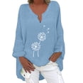 thumbnail image 1 of Dyegold T-Shirts for Women Trendy,Summer Women's Linen Cotton Tshirt Tops Vintage Trendy Casual Loose Fit Tunic Tees Long Sleeve Plus Size V Neck Blouses, 1 of 5