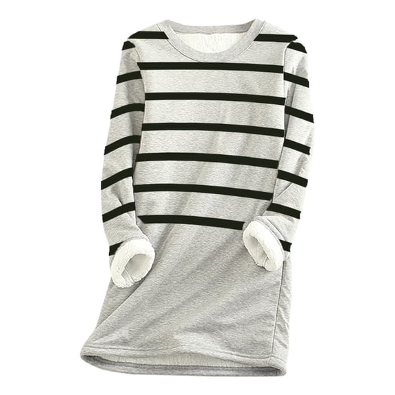 Dyegold Thermal Underwear For Women Prime Ladies Casual Tops Striped Vintage Crewneck Warm Shirts Thick Sherpa Lined Fleece Undershirt Winter Pullover Loungewear Teen Girls Sweatshirt