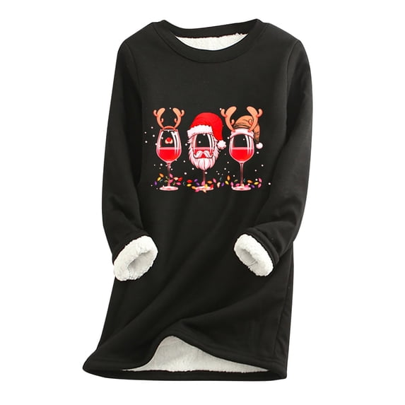 Dyegold Thermal Underwear For Women Fall Savings Fluffy Thick Winter Fleece Tops Warm Casual Teen Girls Loungewear Ladies Christmas Gifts Pullover Graphic Shirts Sherpa Lined Sweatshirt Undershirt
