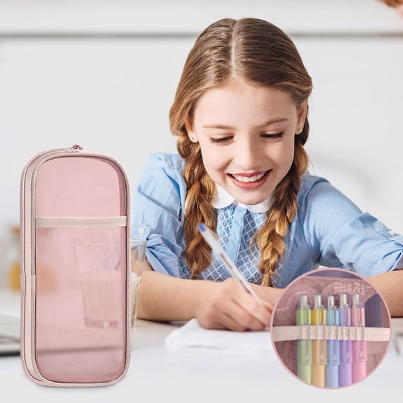 Dyegold Transparent Double Layer Mesh Pencil Case with Handheld Portable Design for Easy Storage and Organization of Writing Supplies