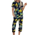 thumbnail image 1 of Dyegold Two Piece Outfits For Women Summer Floral Round Neck Short Sleeve Tops Capris Pants Outfits Jogger Tracksuit Sets, 1 of 4