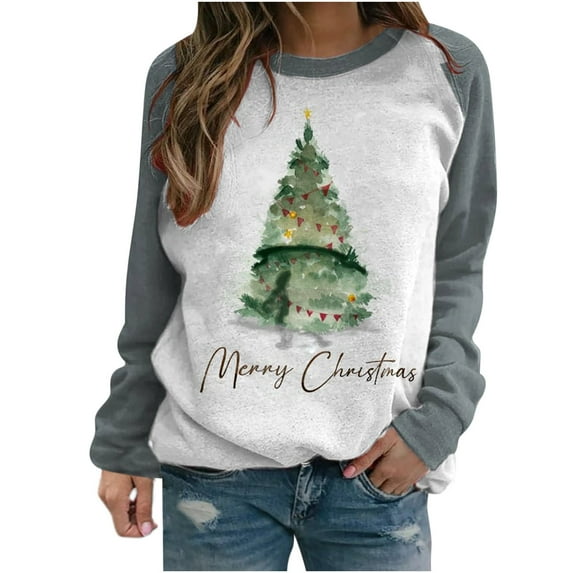 Dyegold Ugly Christmas Sweatshirt Women Holiday Xmas Tree Casual Crewneck Sweater Plus Size Funny Graphic Shirts Cute Merry Christmas Sweatshirt Novelty Ladies Tops Teen Girls Hoodie Pullover