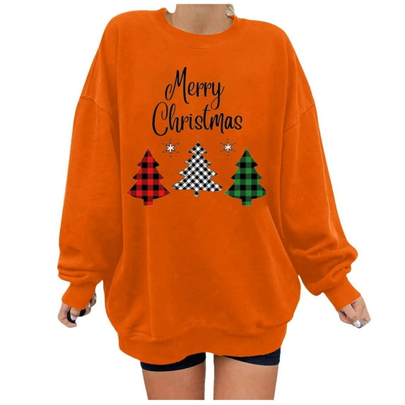 Dyegold Ugly Christmas Sweatshirt Women Holiday Savings Crewneck Novelty Casual Sweater Merry Christmas Funny Plus Size Pullover Xmas Tree Teen Girls Ladies Shirts Holiday Tops Graphic Sweatshirt