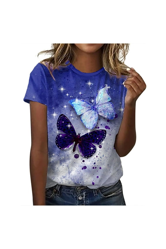 Dyegold Vintage Tees For Women Floral Print Short Sleeve Crewneck Tops Shirts Plus Size Retro Graphic Tshirts Casual Blouse