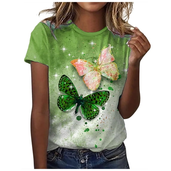 Dyegold Vintage Tees For Women Floral Print Short Sleeve Crewneck Tops Shirts Plus Size Retro Graphic Tshirts Casual Blouse