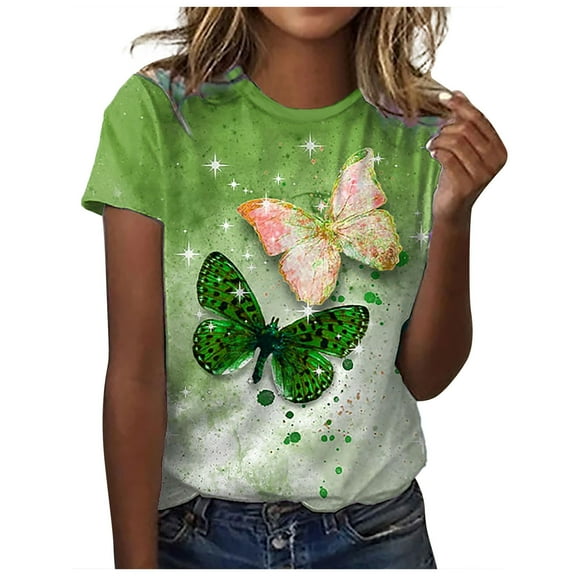 Dyegold Vintage Tees For Women Floral Print Short Sleeve Crewneck Tops Shirts Plus Size Retro Graphic Tshirts Casual Blouse