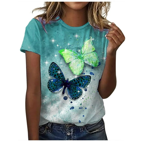 Dyegold Vintage Tees For Women Floral Print Short Sleeve Crewneck Tops Shirts Plus Size Retro Graphic Tshirts Casual Blouse