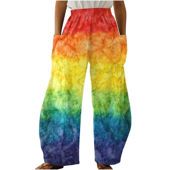 Dyegold Wide Leg Trouser Pants For Women Ombre Tie Dye Elastic Waist Palazzo Pants Plus Size Straight Long Pant With Pockets