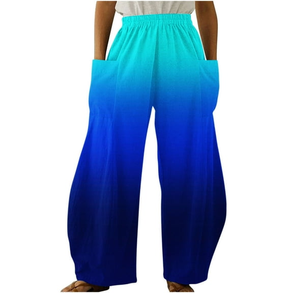 Dyegold Wide Leg Trouser Pants For Women Ombre Tie Dye Elastic Waist Palazzo Pants Plus Size Straight Long Pant With Pockets