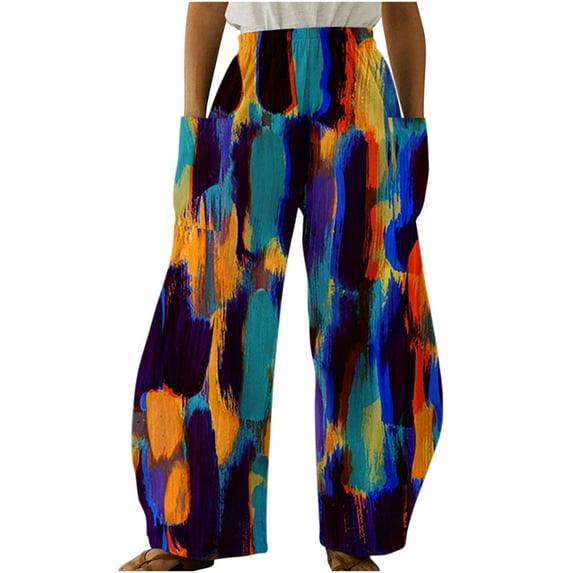 Dyegold Womens Casual Wide Leg Pants Elastic Waisted Straight Long Trousers Loose Work Cargo Palazzo Pants Y2k Streetwear