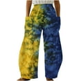 thumbnail image 1 of Dyegold Wide Leg Trouser Pants For Women Ombre Tie Dye Elastic Waist Palazzo Pants Plus Size Straight Long Pant With Pockets, 1 of 5