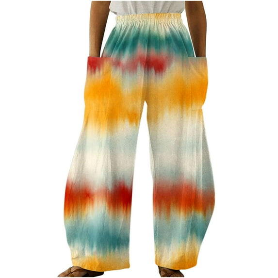 Dyegold Womens Casual Wide Leg Pants Elastic Waisted Straight Long Trousers Loose Work Cargo Palazzo Pants Y2k Streetwear