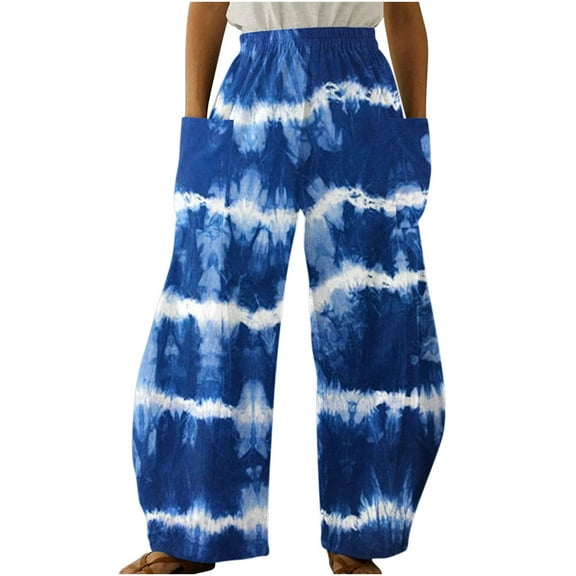Dyegold Wide Leg Trouser Pants For Women Ombre Tie Dye Elastic Waist Palazzo Pants Plus Size Straight Long Pant With Pockets