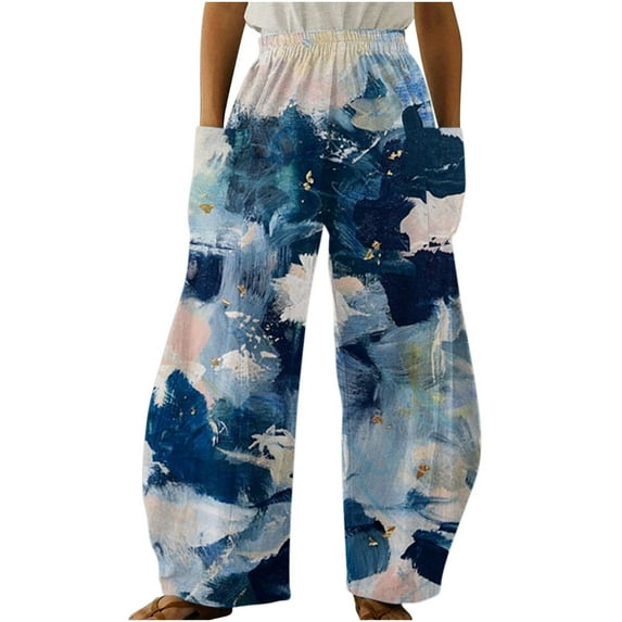 Dyegold Womens Casual Wide Leg Pants Elastic Waisted Straight Long Trousers Loose Work Cargo Palazzo Pants Y2k Streetwear