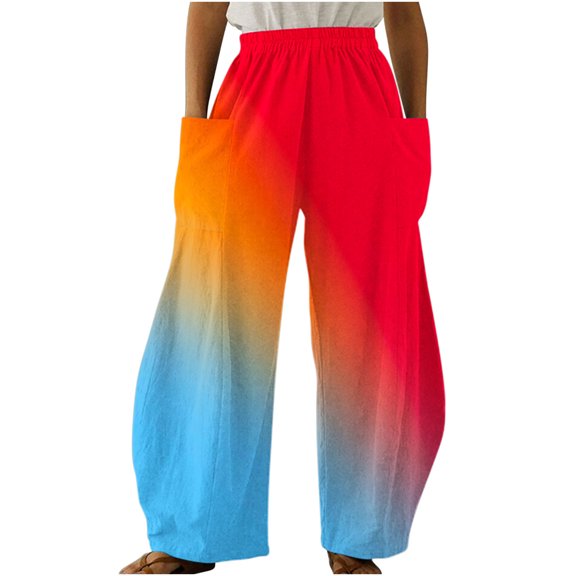 Dyegold Womens Casual Wide Leg Pants Elastic Waisted Straight Long Trousers Loose Work Cargo Palazzo Pants Y2k Streetwear