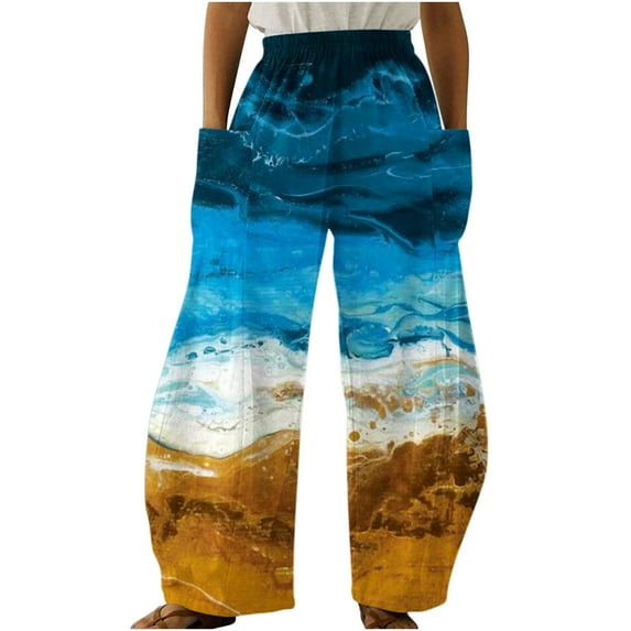 Dyegold Wide Leg Trouser Pants For Women Ombre Tie Dye Elastic Waist Palazzo Pants Plus Size Straight Long Pant With Pockets