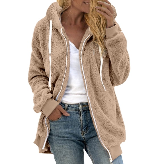 Dyegold Winter Jacket Ladies Cute Lightweight Hoodies Fluffy Jacket Fleece Jackets For Women Y2K Clothes Long Sleeve ​Christmas ​Fall Coats ​Sale