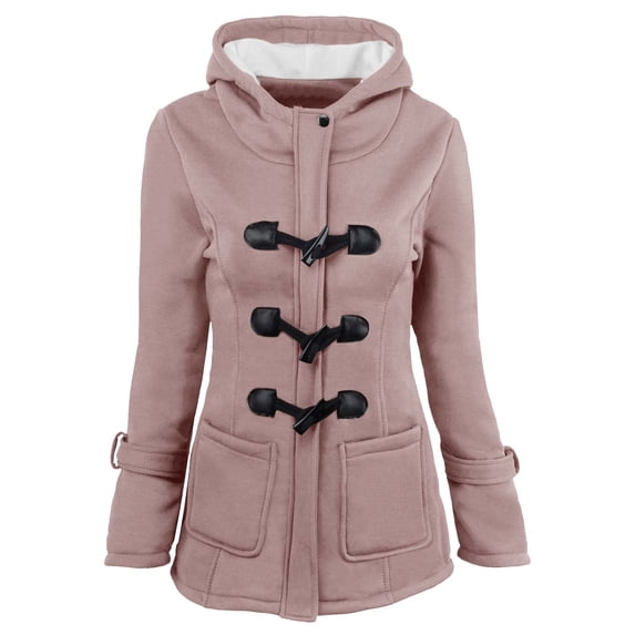 Dyegold Winter Jackets Women Weekly Horn Buttons Fleece Windproof Outwear Plus Size Casual Teen Girls Coats Hooded Winter Warm Padded Jacket Thickened Ladies Parkas Sherpa Lined Clothes
