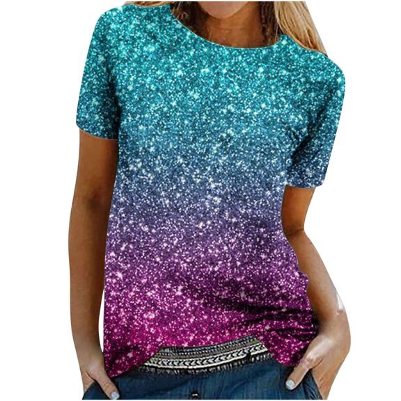 Dyegold Woman Shirts Vintage Graphic Tee Shirts Floral Printed Short Sleeve Crewneck Blouses Tops Summer Casual Loose Tunics