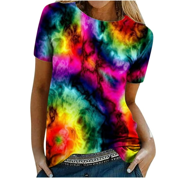 Dyegold Woman Shirts Vintage Graphic Tee Shirts Floral Printed Short Sleeve Crewneck Blouses Tops Summer Casual Loose Tunics