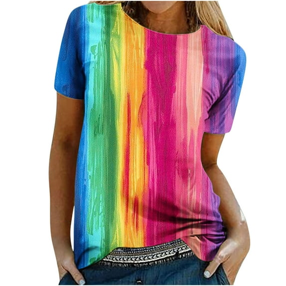 Dyegold Woman Shirts Vintage Graphic Tee Shirts Floral Printed Short Sleeve Crewneck Blouses Tops Summer Casual Loose Tunics